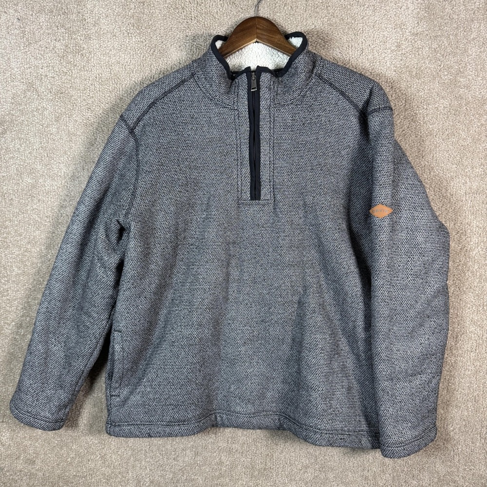 Orvis Sweater Mens XL Gray Sherpa Lined Fleece 1/4 Zip Waffle‎ Knit Pullover